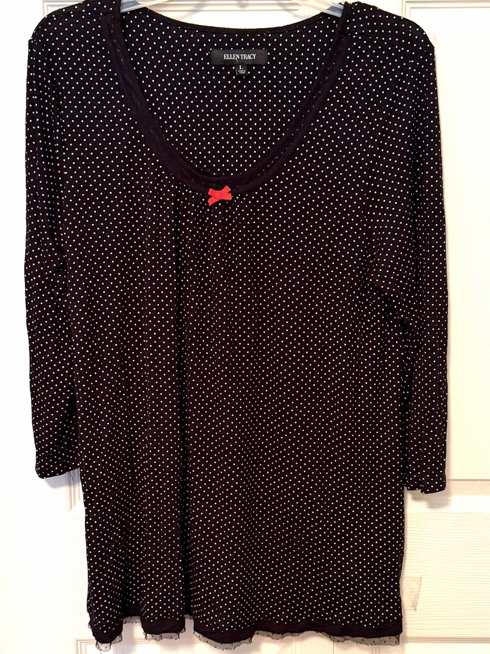 Ellen Tracy Women Black White Polka Dot Soft Long Sleeve Sleep Pajama Top~ Lg~EU